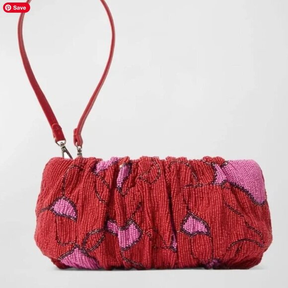 STAUD Bean Versatile Convertible Beaded Bag Purse Red Pink - Picture 10 of 10